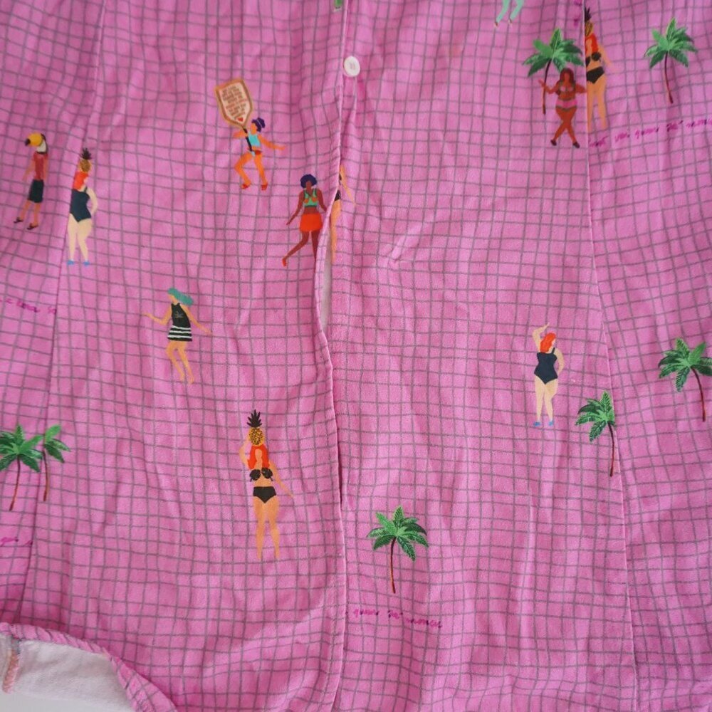 Farm Rio Pink Holiday Travel Print Button Front Resort Maxi Dress Illustrated P - Picture 5 of 16